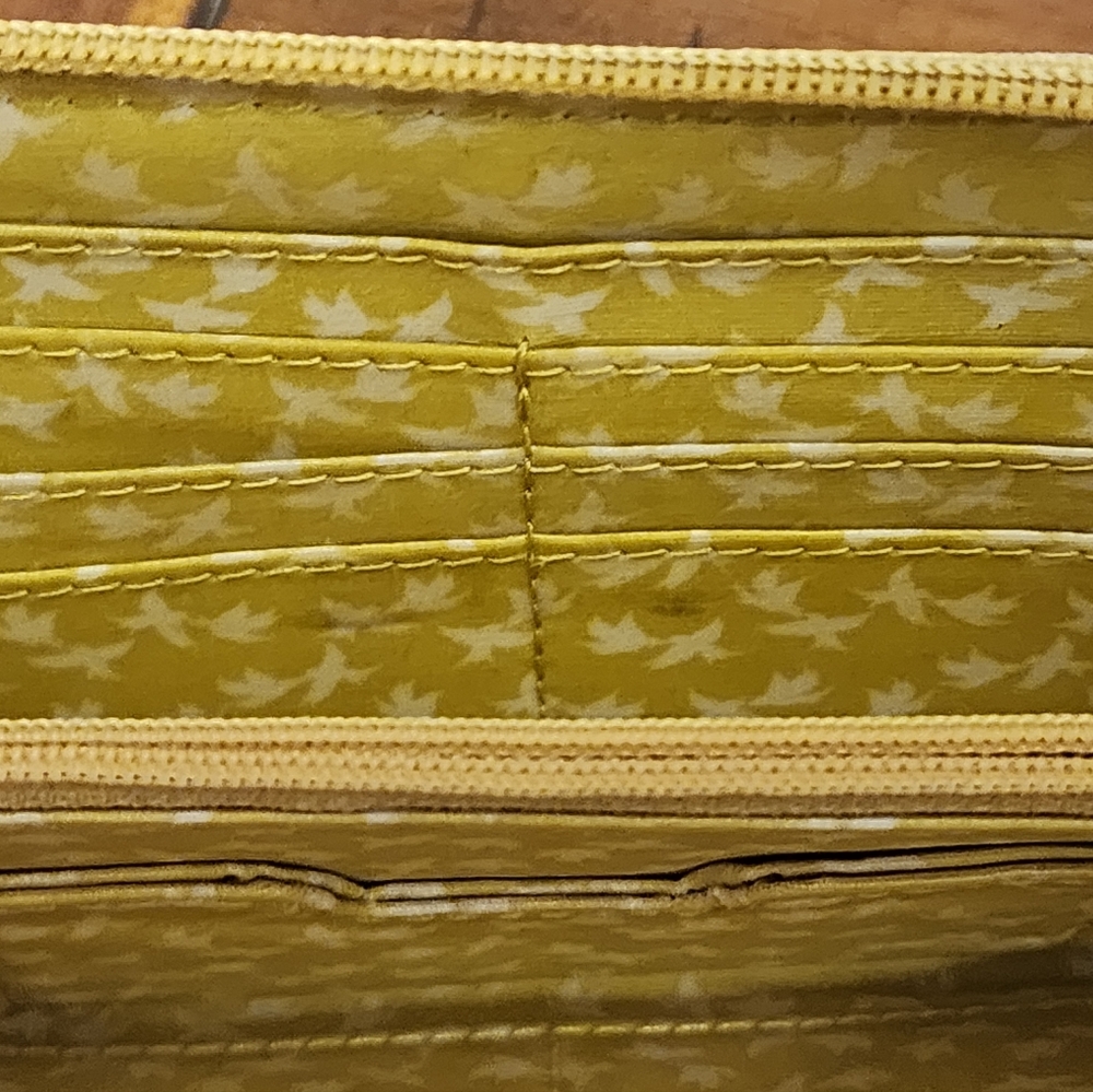 Fossil Key-Per Coated Canvas Zip Wallet Birds Trees - Picture 7 of 15